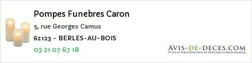 Avis de décès - Beaurains - Pompes Funebres Caron