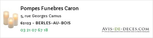 Avis de décès - Berles Au Bois - Pompes Funebres Caron