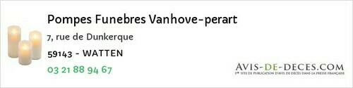 Avis de décès - Watten - Pompes Funebres Vanhove-perart