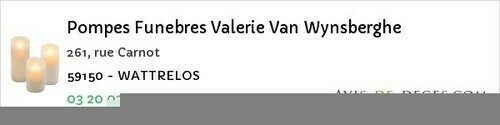 Avis de décès - Téteghem - Pompes Funebres Valerie Van Wynsberghe