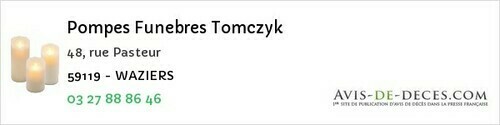 Avis de décès - Steenvoorde - Pompes Funebres Tomczyk