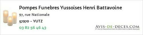 Avis de décès - Knutange - Pompes Funebres Yussoises Henri Battavoine