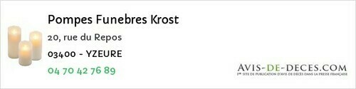 Avis de décès - Bayet - Pompes Funebres Krost