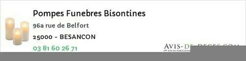 Avis de décès - Présentevillers - Pompes Funebres Bisontines