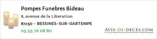 Avis de décès - Bessines-sur-Gartempe - Pompes Funebres Bideau