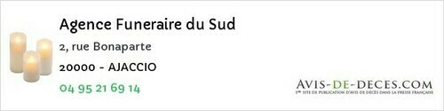 Avis de décès - Cognocoli-Monticchi - Agence Funeraire du Sud