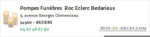 Avis de décès - Béziers - Pompes Funèbres Roc Eclerc Bedarieux