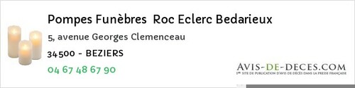 Avis de décès - Boujan-sur-Libron - Pompes Funèbres Roc Eclerc Bedarieux