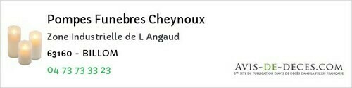 Avis de décès - Le Brugeron - Pompes Funebres Cheynoux