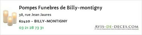 Avis de décès - Beaurains - Pompes Funebres de Billy-montigny