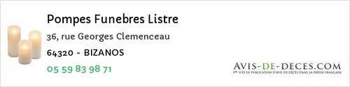 Avis de décès - La Bastide-Clairence - Pompes Funebres Listre