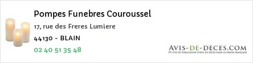 Avis de décès - La Rouxière - Pompes Funebres Couroussel