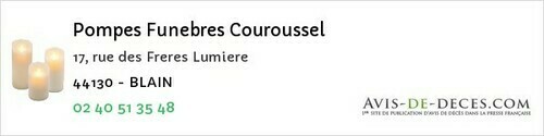Avis de décès - Saint-Joachim - Pompes Funebres Couroussel