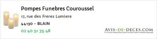 Avis de décès - Pouillé-les-Côteaux - Pompes Funebres Couroussel