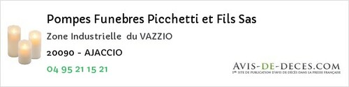 Avis de décès - Vico - Pompes Funebres Picchetti et Fils Sas