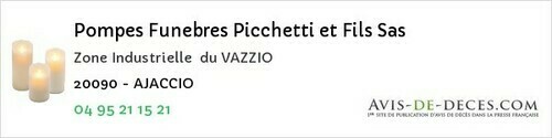 Avis de décès - Cauro - Pompes Funebres Picchetti et Fils Sas