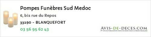 Avis de décès - Saint-Étienne-De-Lisse - Pompes Funèbres Sud Medoc