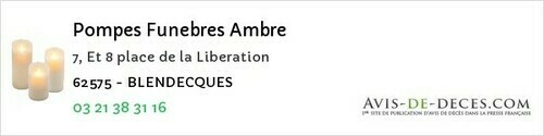 Avis de décès - Sailly-sur-la-Lys - Pompes Funebres Ambre