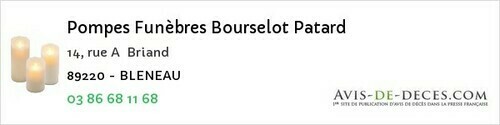 Avis de décès - Migennes - Pompes Funèbres Bourselot Patard