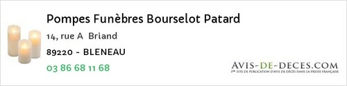 Avis de décès - Saint-Denis-Sur-Ouanne - Pompes Funèbres Bourselot Patard