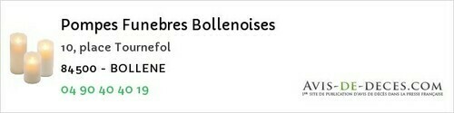 Avis de décès - Beaumes-de-Venise - Pompes Funebres Bollenoises