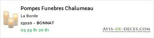 Avis de décès - Saint-Maurice-La-Souterraine - Pompes Funebres Chalumeau