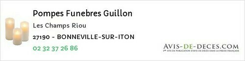 Avis de décès - Beuzeville - Pompes Funebres Guillon