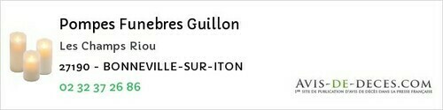 Avis de décès - Bonneville Sur Iton - Pompes Funebres Guillon