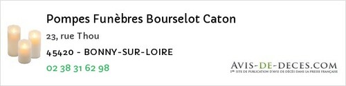 Avis de décès - Bonny-sur-Loire - Pompes Funèbres Bourselot Caton