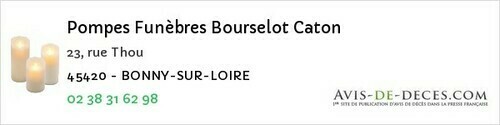 Avis de décès - Coullons - Pompes Funèbres Bourselot Caton