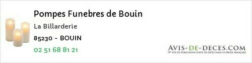 Avis de décès - Les Essarts - Pompes Funebres de Bouin