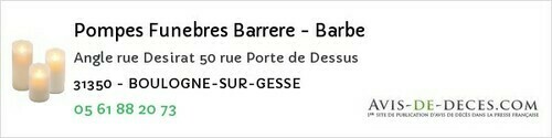 Avis de décès - Clarac - Pompes Funebres Barrere - Barbe