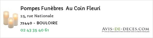 Avis de décès - Chenu - Pompes Funèbres Au Coin Fleuri