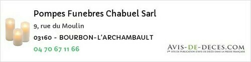 Avis de décès - Cesset - Pompes Funebres Chabuel Sarl