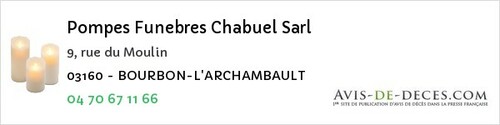 Avis de décès - Bresnay - Pompes Funebres Chabuel Sarl