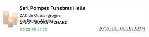 Avis de décès - Bourgtheroulde-Infreville - Sarl Pompes Funebres Helie