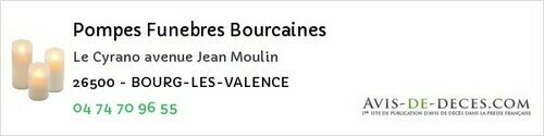 Avis de décès - La Baume-D'hostun - Pompes Funebres Bourcaines