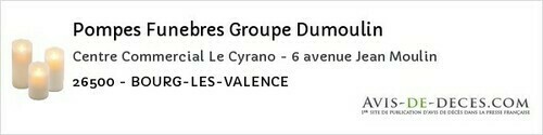 Avis de décès - Eymeux - Pompes Funebres Groupe Dumoulin