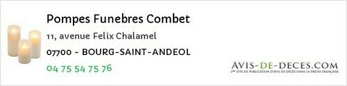 Avis de décès - Tournon-sur-Rhône - Pompes Funebres Combet