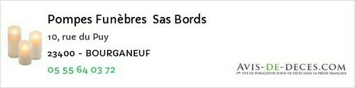 Avis de décès - Marsac - Pompes Funèbres Sas Bords