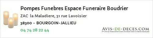 Avis de décès - Goncelin - Pompes Funebres Espace Funeraire Boudrier