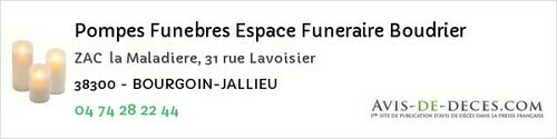 Avis de décès - Villard-Saint-Christophe - Pompes Funebres Espace Funeraire Boudrier