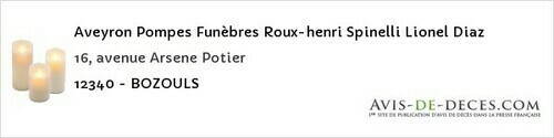 Avis de décès - Cransac - Aveyron Pompes Funèbres Roux-henri Spinelli Lionel Diaz