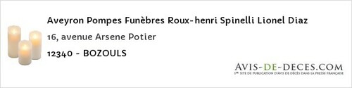 Avis de décès - Saint-Sernin-Sur-Rance - Aveyron Pompes Funèbres Roux-henri Spinelli Lionel Diaz