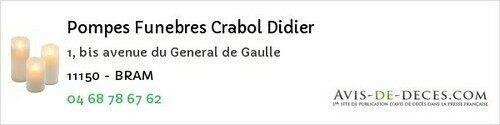 Avis de décès - Peyriac-Minervois - Pompes Funebres Crabol Didier