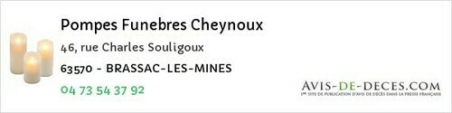 Avis de décès - Courpière - Pompes Funebres Cheynoux