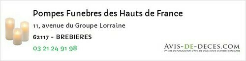 Avis de décès - Brebieres - Pompes Funebres des Hauts de France