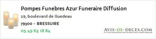 Avis de décès - Prissé-la-Charrière - Pompes Funebres Azur Funeraire Diffusion