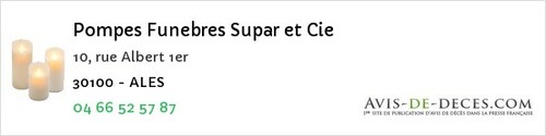 Avis de décès - Saint-Quentin-La-Poterie - Pompes Funebres Supar et Cie