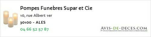 Avis de décès - Cabrières - Pompes Funebres Supar et Cie